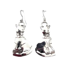Louisse Yazzie Navajo Sterling Cat Earrings