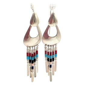 Navajo Sterling Multi Stone Fringe Earrings