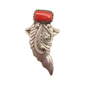 Carolynn Nez Sterling and Coral Ring, Size 5