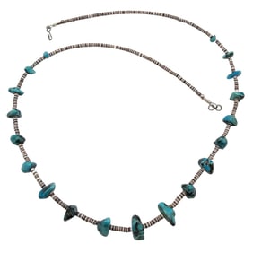 Native Southwestern Turquoise Chunk and Heishi   Necklace, 17.1g