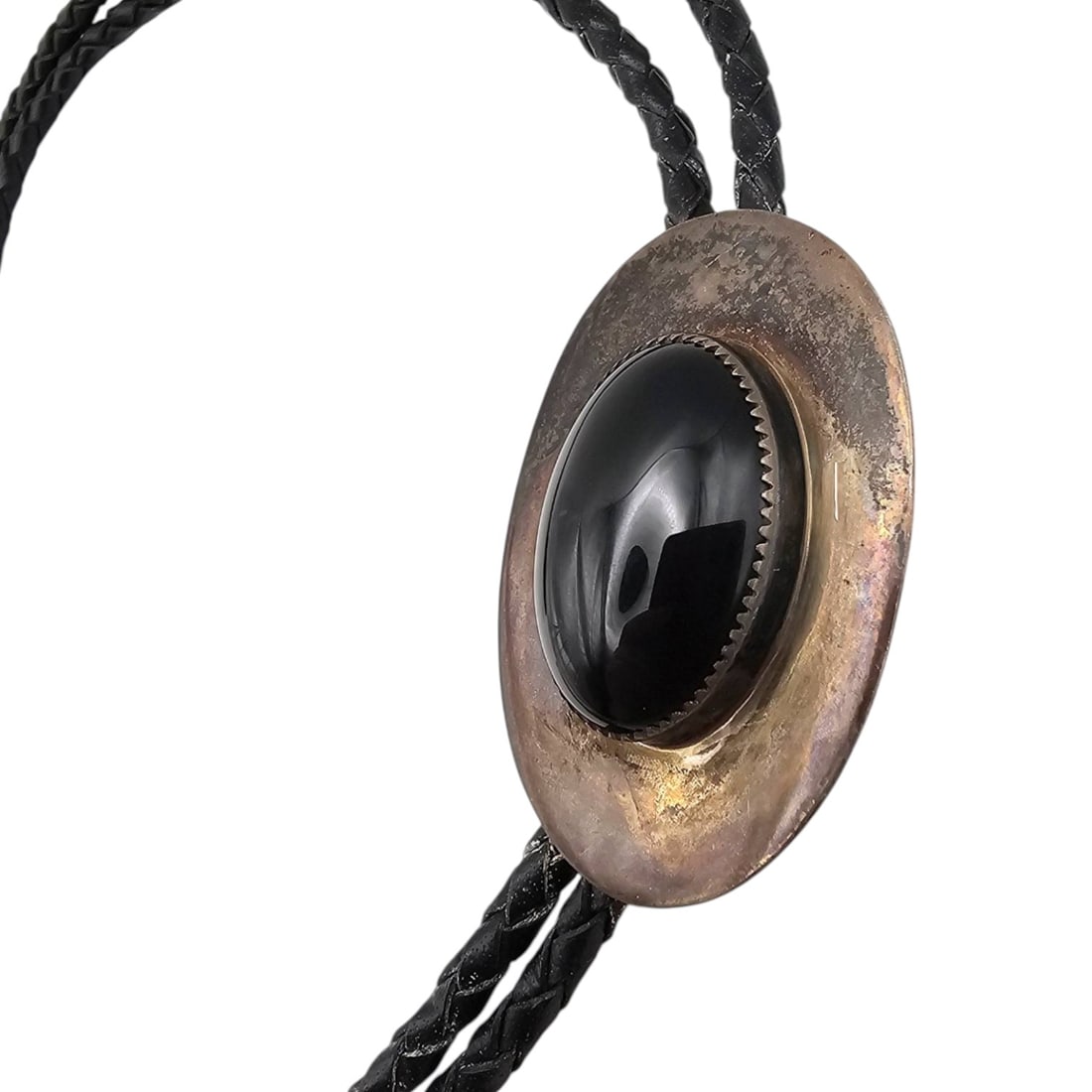 Navajo Onyx and Sterling Bolo Tie, 35.3 G (1 of 5)