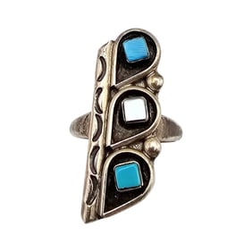 Elliot Gasper Zuni Sterling Shadow Box Ring with Turquoise and Mother Of  Pearl