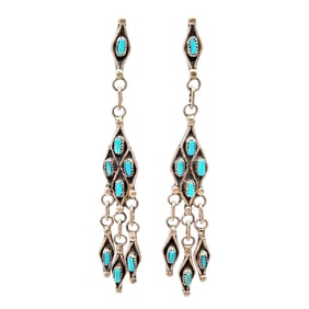 Zuni Sterling Petit Point Turquoise Drop Earrings