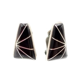Sterling K.E.K. Jet Inlay Clip-On Earrings, 4.8g