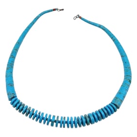 Native Sterling Turquoise Coral Disk Necklace