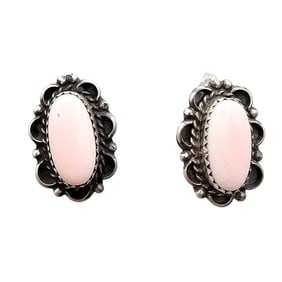 Freda Martinez Navajo Sterling Pink Conch Earrings