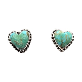 Hada Collection Kingman Turquoise Heart Earrings in Sterling