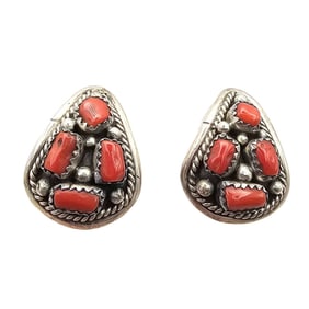 Sterling Native Coral Earrings, 7g,