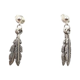 Navajo Sterling Feather Drop Earrings, 1.9g