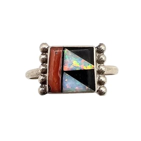 Zuni Sterling Multicolor Inlay Ring by Tyrone Martinez, Size 8