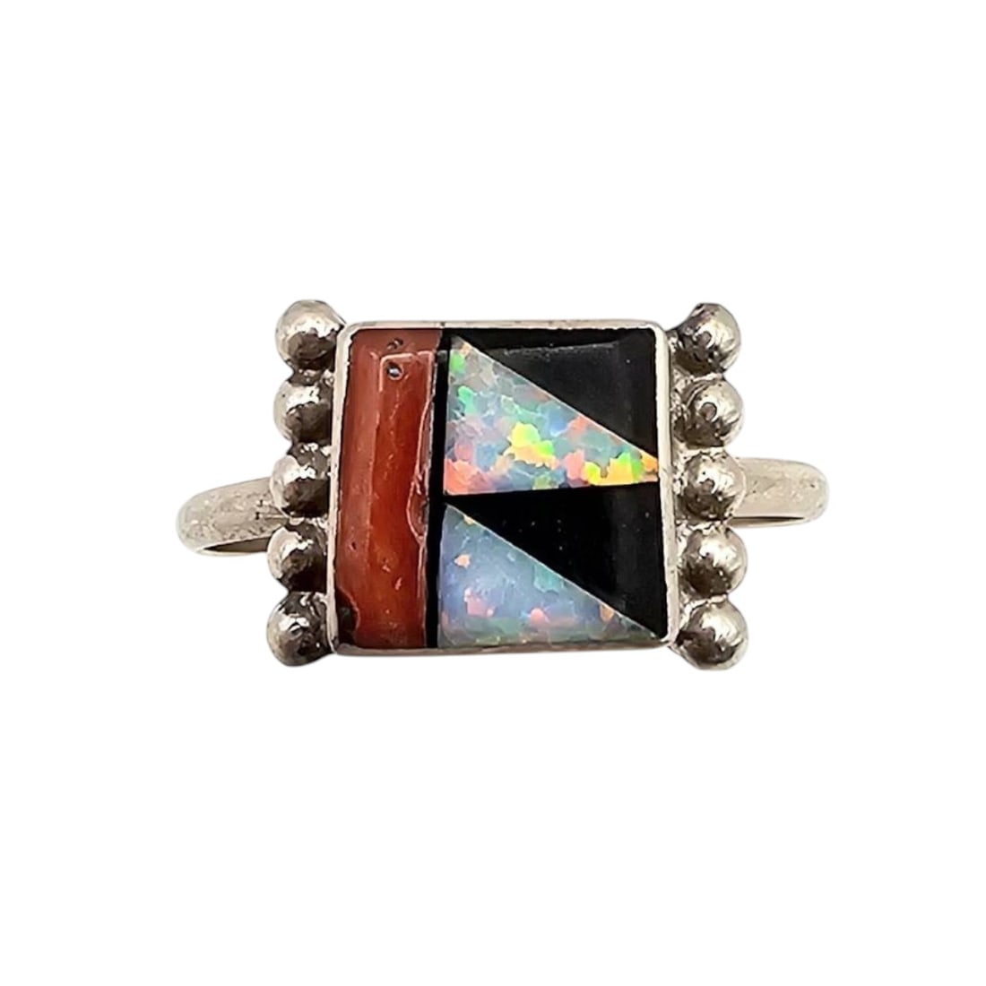 Zuni Sterling Multicolor Inlay Ring by Tyrone Martinez, Size 8 (1 of 4)