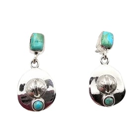 Hada Collection Sterling Kingman Turquoise Cowboy Hat Earrings