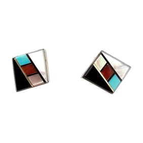 Zuni Sterling Earrings With Inlay Design