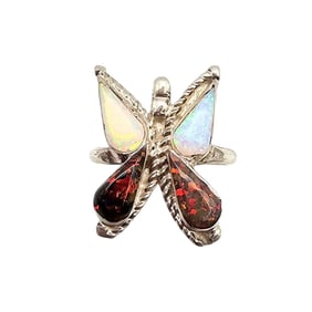 Swain Charlie Zuni Sterling Opal Butterfly Ring, Size 6.5