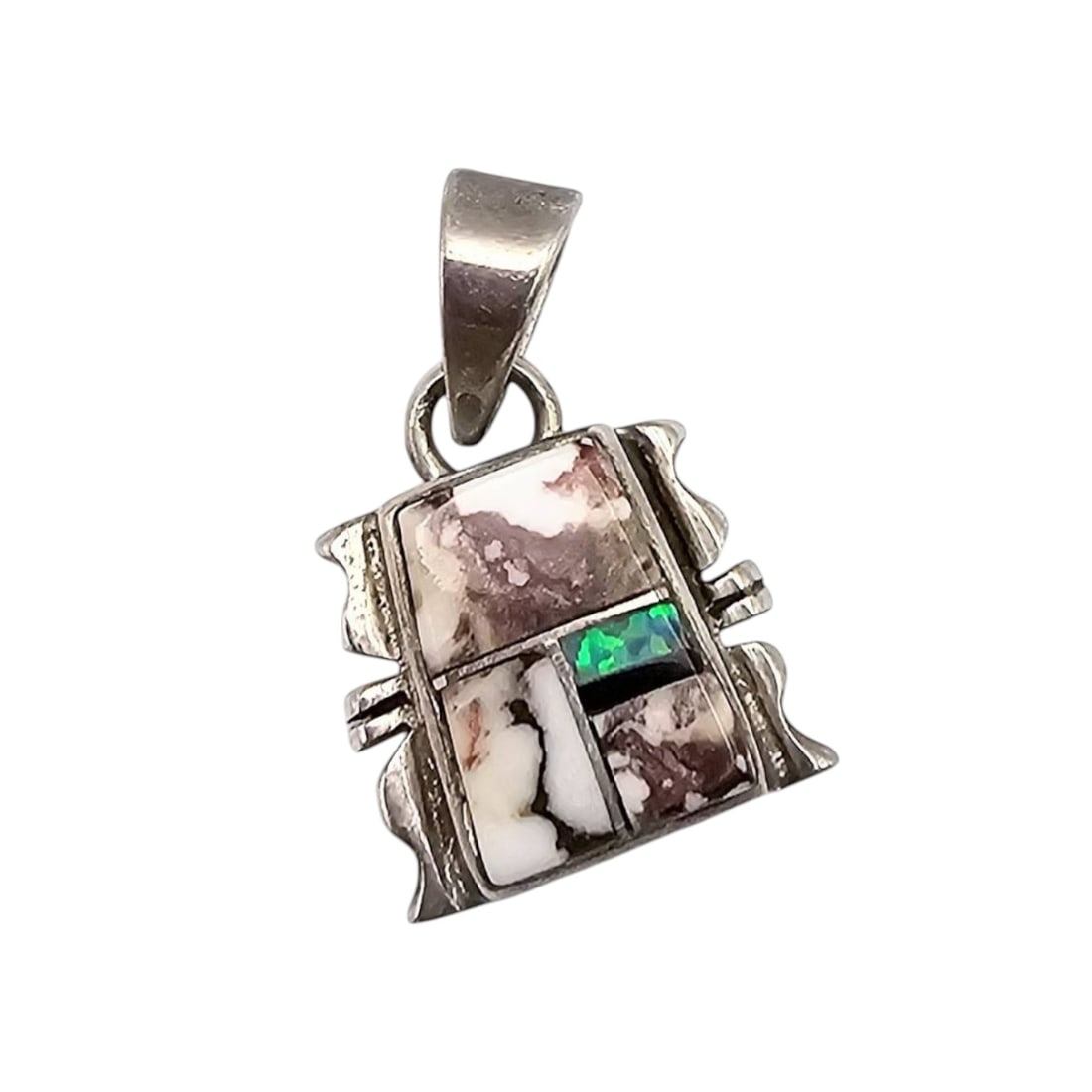 First American Traders Gallup Sterling Pendant with White Buffalo Turquoise and Opal Inlay (1 of 5)