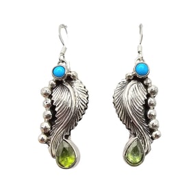 Mike Smith Navajo Sterling Earrings Turquoise and Peridot