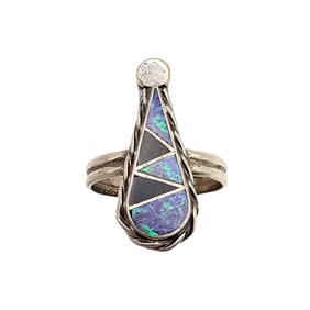 Charlie Swain Zuni Sterling Multicolor Inlay Ring, Size 7