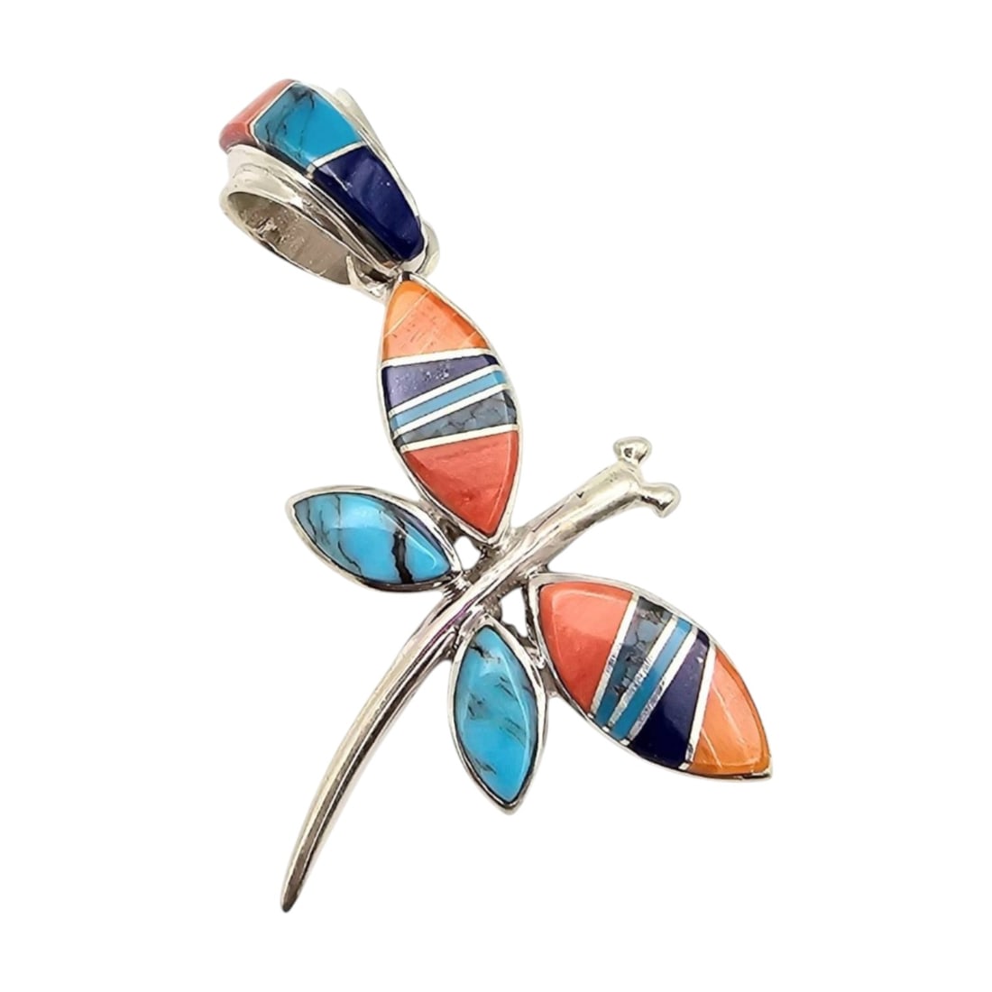 Sterling Dragonfly Pendant with Multi-Stone Inlay by Bessie Johnson (1 of 5)