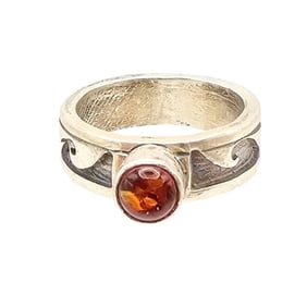 Carson Blackgoat Navajo Sterling Ring with Amber, Size 4