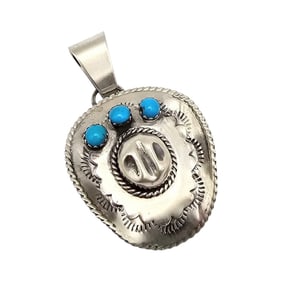 Bobby Platero Navajo Sterling Kingman Turquoise Hat Pendant