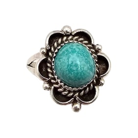 Sterling Kingman Turquoise Ring by Freda Martinez, Size 8