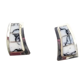 Nathaniel John Navajo Sterling White Buffalo Turquoise Earrings