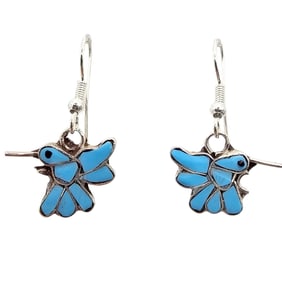 Natewa Zuni Sterling Turquoise Hummingbird Earrings