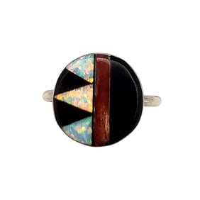 Justin Dishta Zuni Sterling Multistone Inlay Ring, Size 4