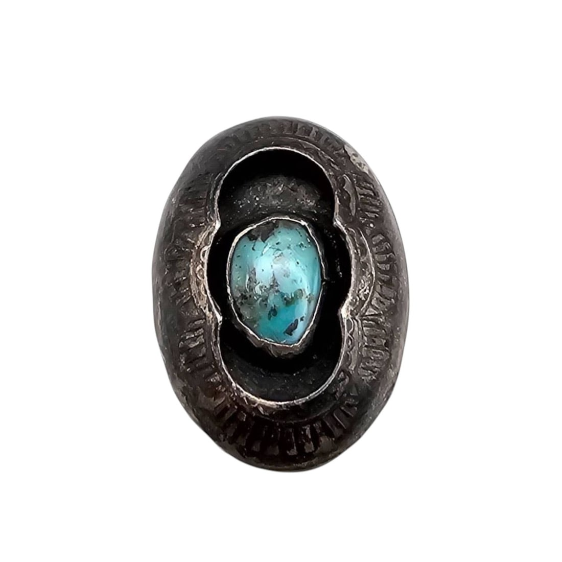 Navajo Sterling Turquoise Shadowbox Ring Size 3 (1 of 4)