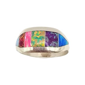 Norvin Johnson Navajo Sterling Opal Inlay Ring, Size 10.5