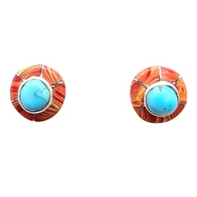 Fred Manuelito Navajo Sterling Spiny Oyster Turquoise Earrings