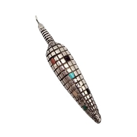 Sterling Native Corn Pendant with Coral, Jet, Turquoise, and Malachite Inlay