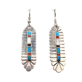 Native American Sterling Drop Earrings with Inlay