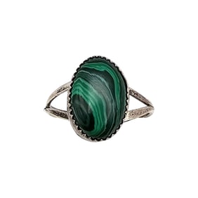 Sterling Malachite Navajo Ring, Size 9.5