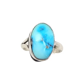 Sterling Ring with Turquoise Stone Oval Setting Size 8.25