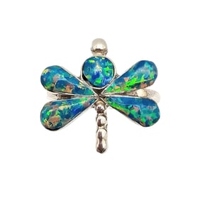 Sterling Charlie Swain Zuni Dragonfly Opal Ring Size 7.5