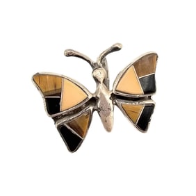 Navajo Sterling Butterfly Pendant with Tiger’s Eye, Onyx, and Shell Inlay