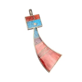 H. Smith Navajo Spiny Oyster and Turquoise Sterling Pendant