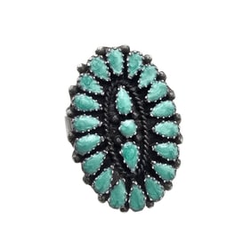 Navajo Sterling and Turquoise Cluster Ring, Size 6.5