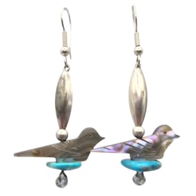 Navajo Abalone and Turquoise Sterling Bird Drop Earrings