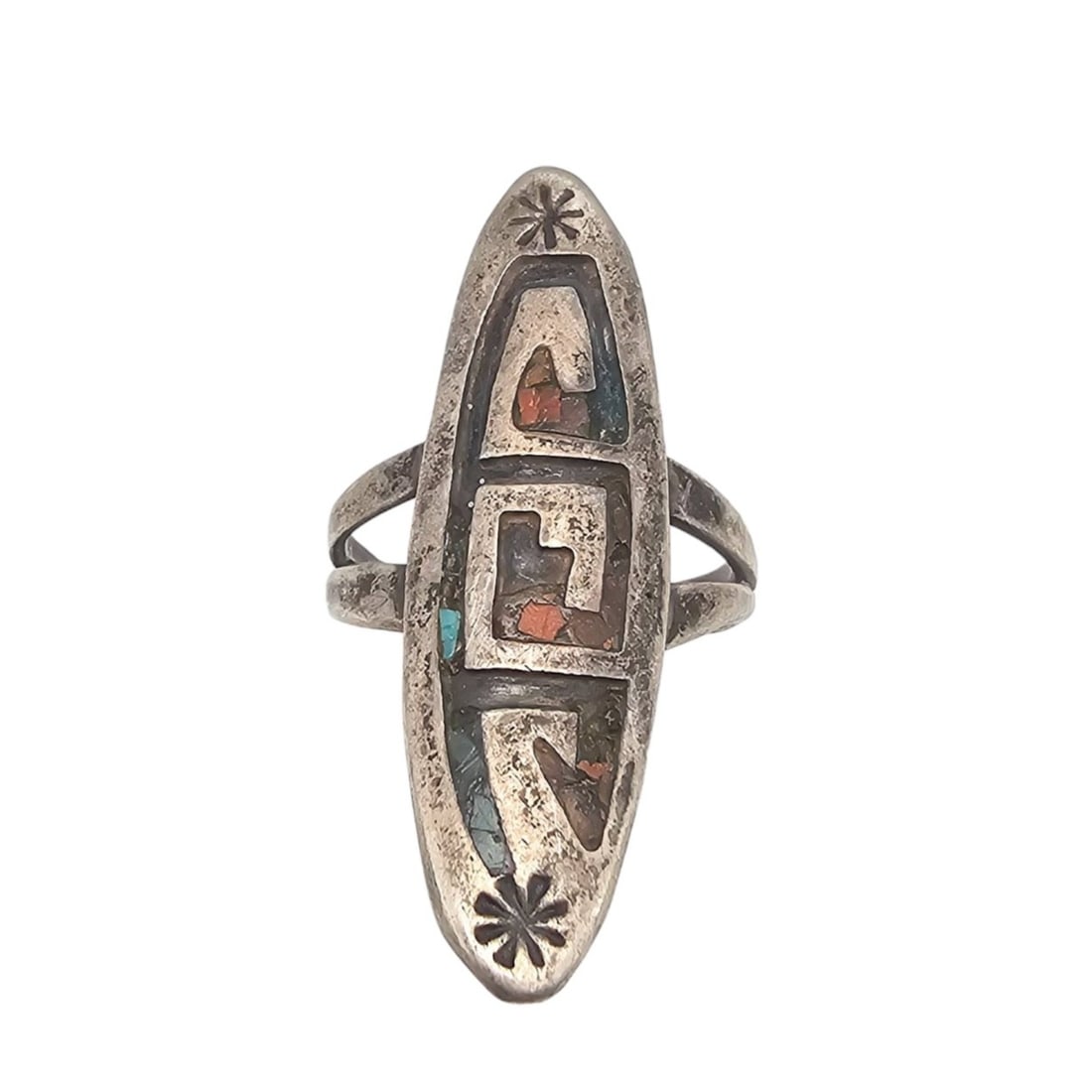 Coral Turquoise Sterling Ring Size 7.5 Ortega Shop Mark (1 of 5)