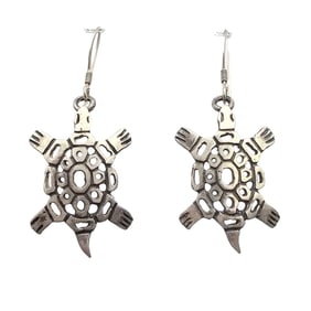 Glenn and Irene Sandoval Navajo Sterling Turtle Drop Earrings