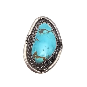 Navajo Sterling Turquoise Ring, Signed ‘M’, Size 5.25