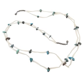 Native Chunk Turquoise, Bone, and Sterling Necklace