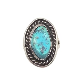 Sterling Ring with Natural Turquoise Stone, Size 6