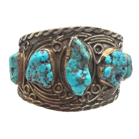 Nickel Silver Navajo Grace Touchine Turquoise Cuff Bracelet