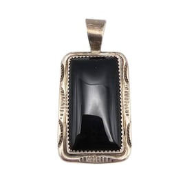 Navajo Calvin Tom Onyx Sterling   Stamped Pendant