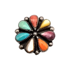 Sterling Turquoise, Spiny Oyster, and Mother of Pearl Ring Size 7.5 by Phyllis