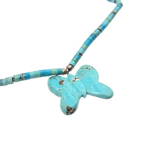 Turquoise Beaded Necklace with Butterfly Pendant and Silver-Tone Accents