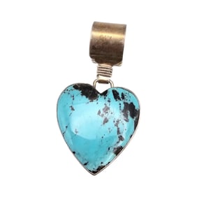 Ralph Sena Sterling and Turquoise Heart Pendant, 34.3g